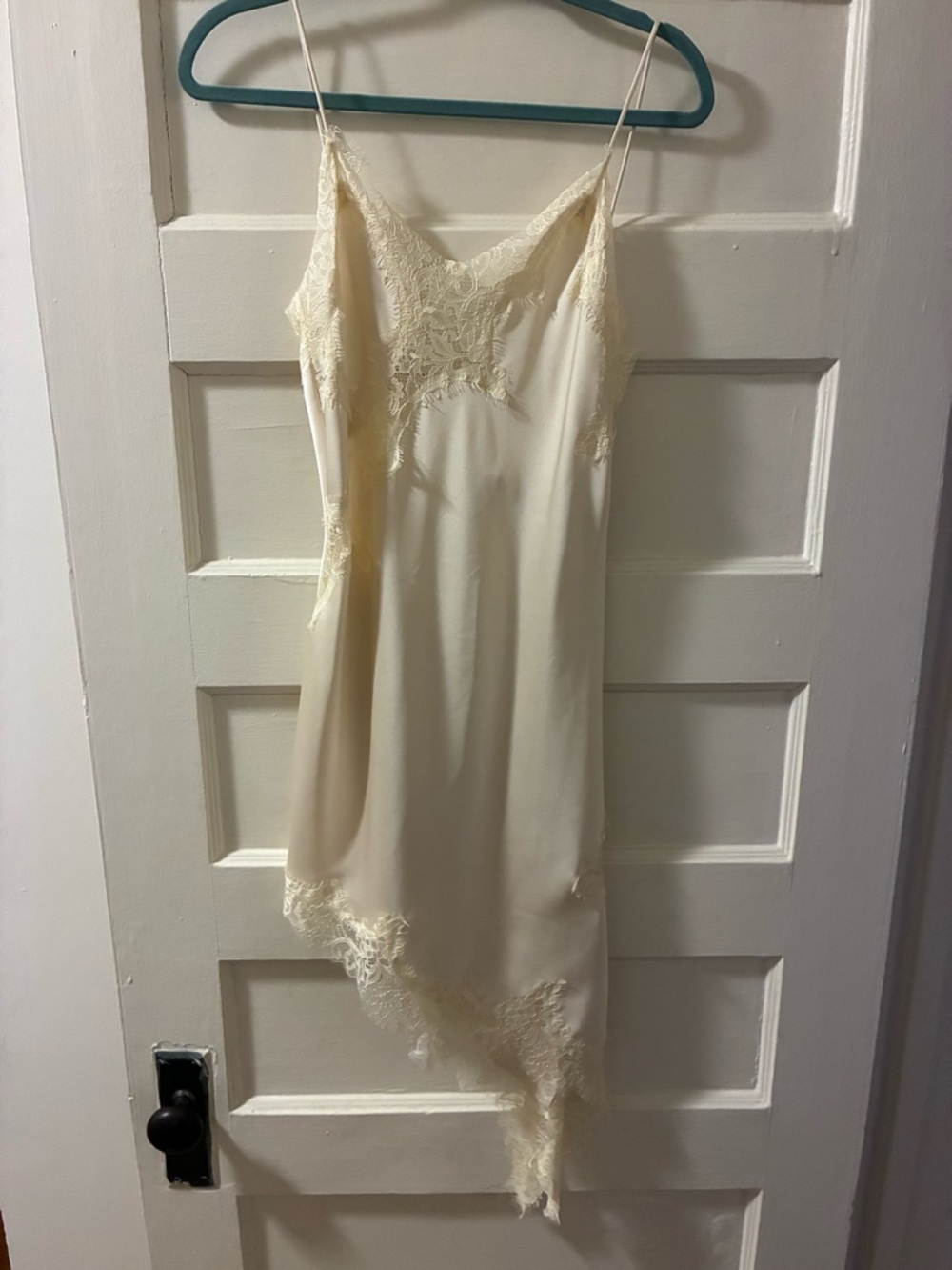 Zara Ivory Lace-Trim Asymmetrical Slip Dress